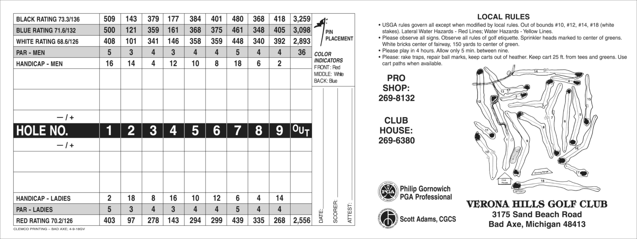 Scorecard Verona Hills Golf Club